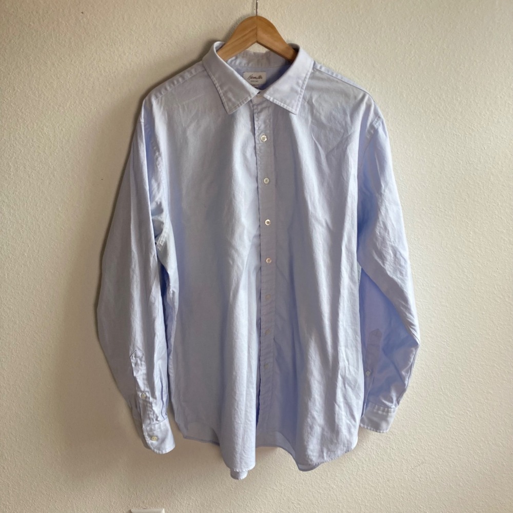 Hamilton Button Down Shirt Mens XL Blue Micro Check Long Sleeve Cotton Light